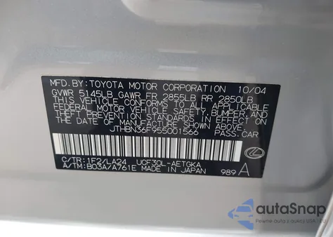 2005 Lexus Ls 430 z USA, uszkodzony, nr VIN JTHBN36F955001566